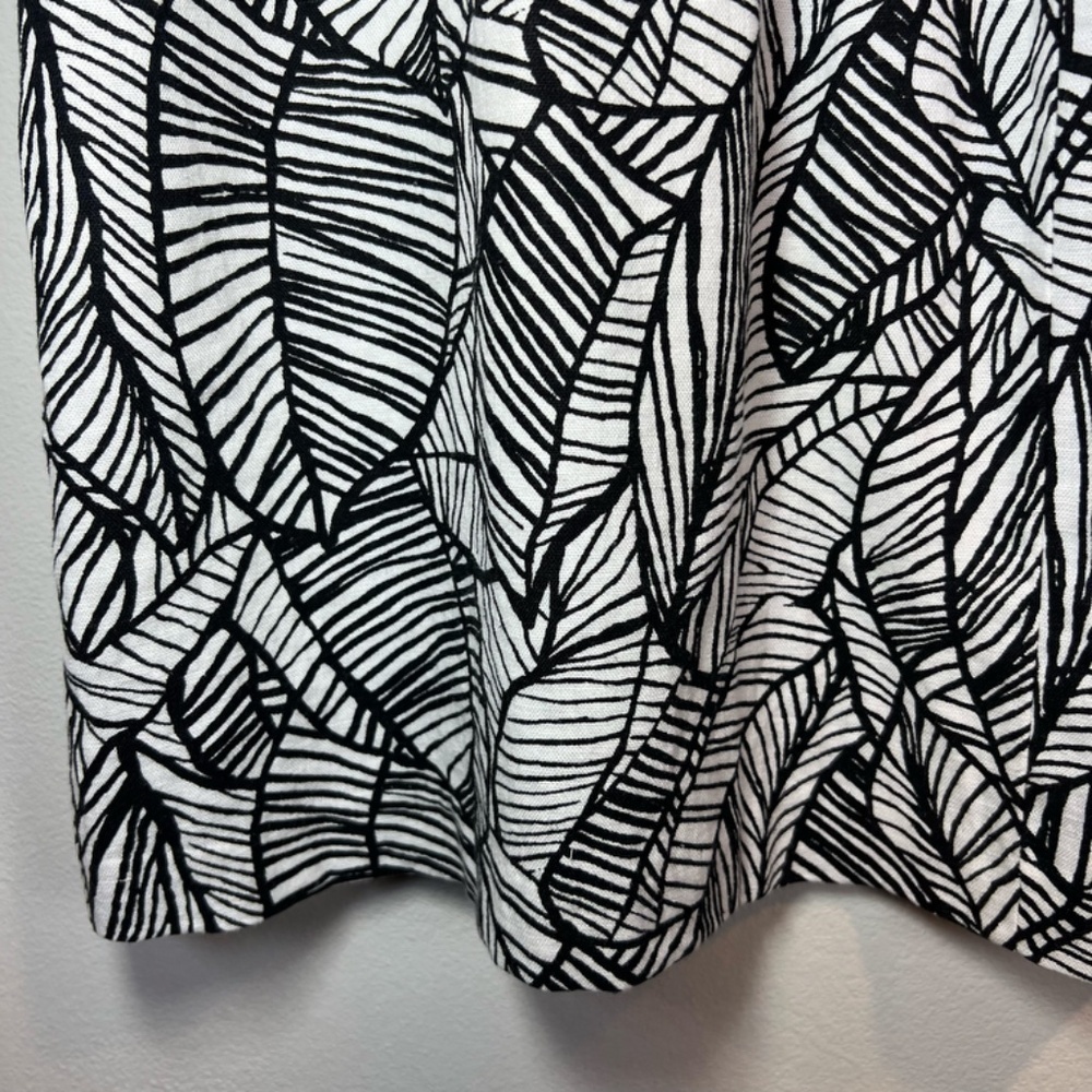 Loft Linen Blend Skirt Black Ivory Tropical Leaf Pockets Summer NEW Large Petite - Picture 9 of 10